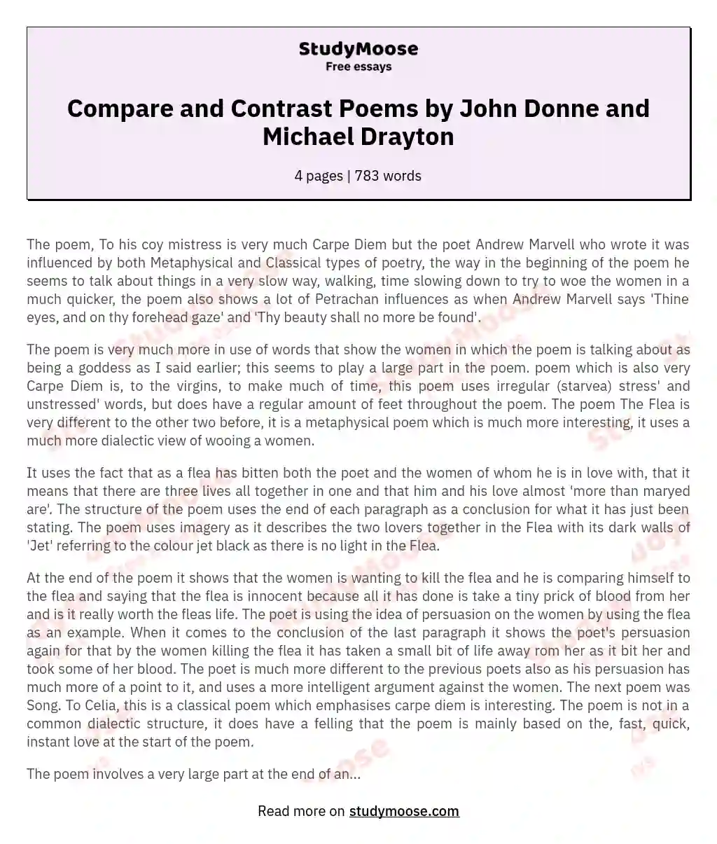 Compare and Contrast Poems by John Donne and Michael Drayton essay
