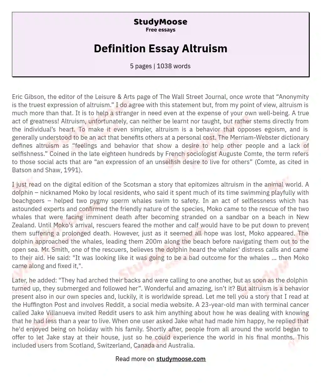 Definition Essay Altruism essay