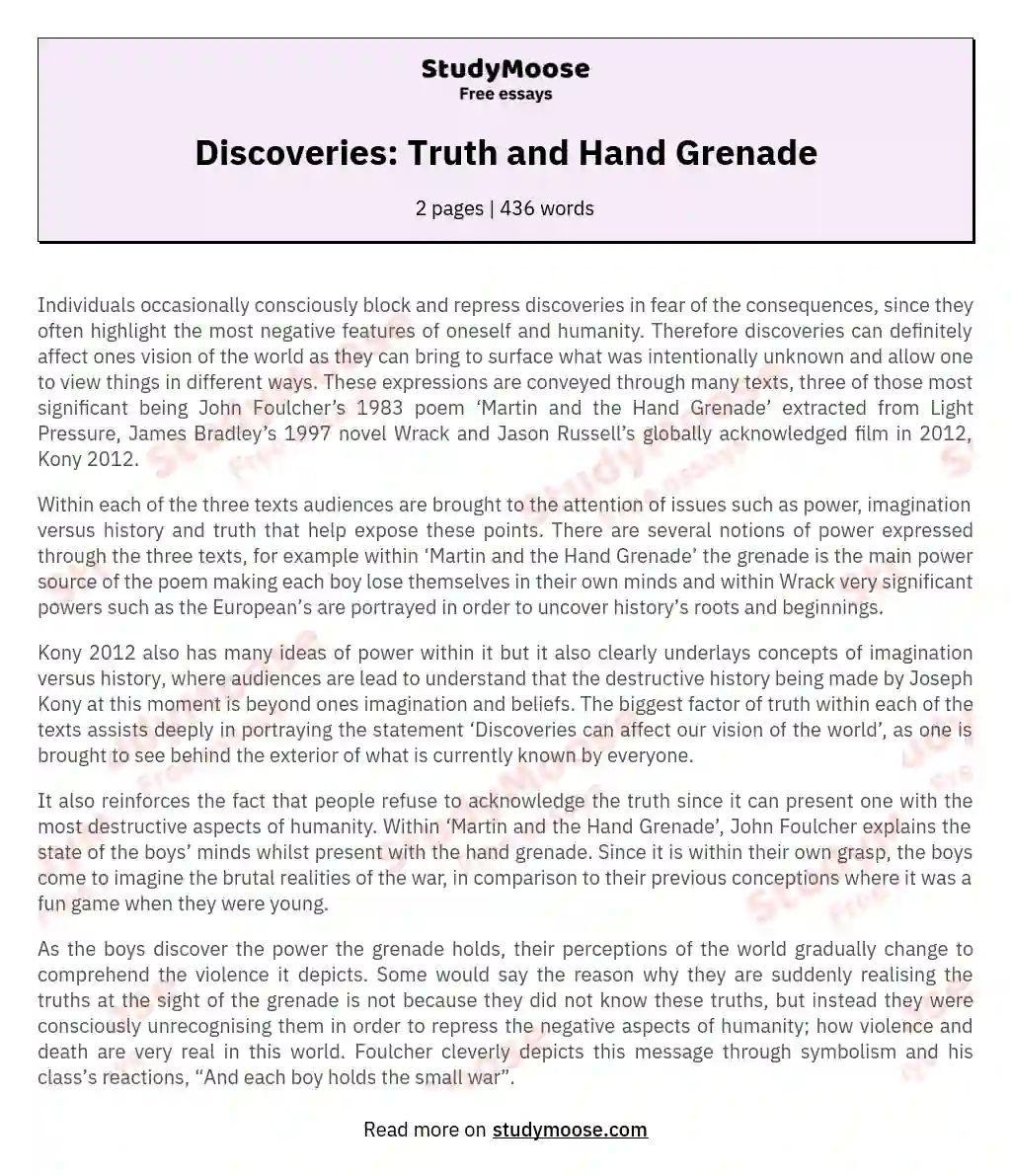 Discoveries: Truth and Hand Grenade essay