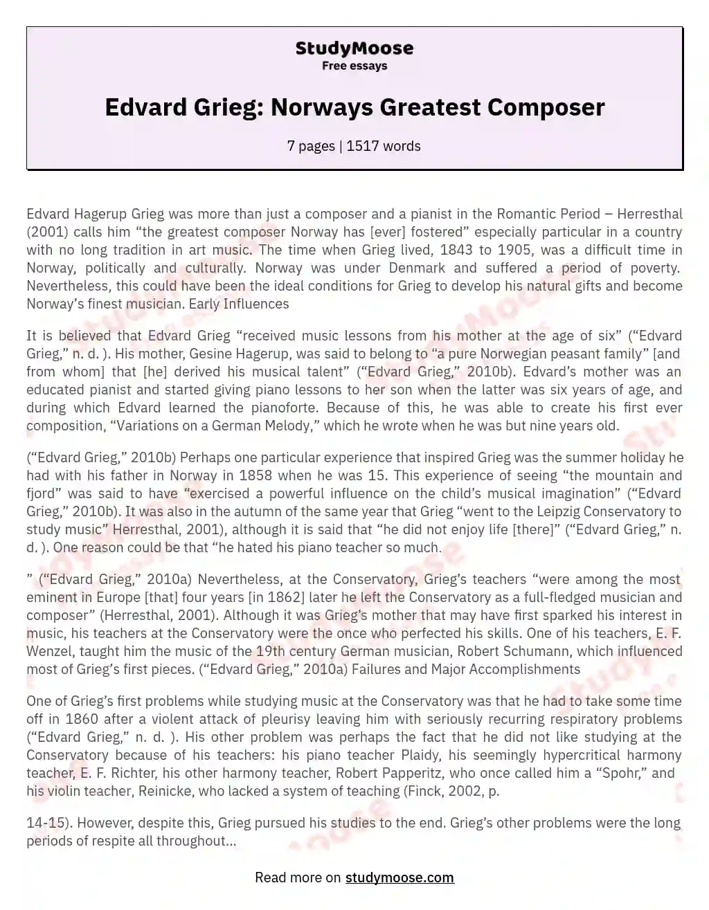 Edvard Grieg: Norways Greatest Composer essay