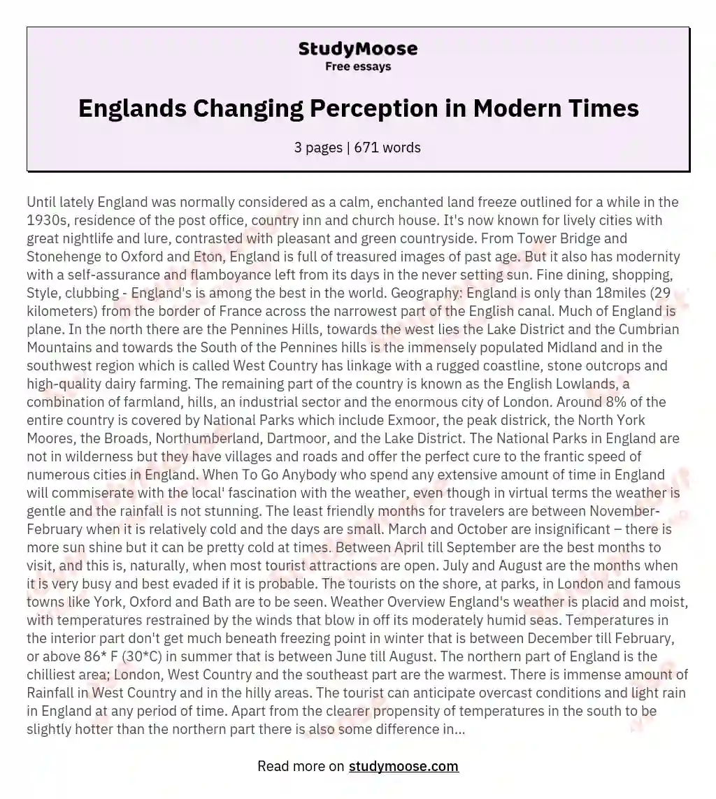 Englands Changing Perception in Modern Times essay
