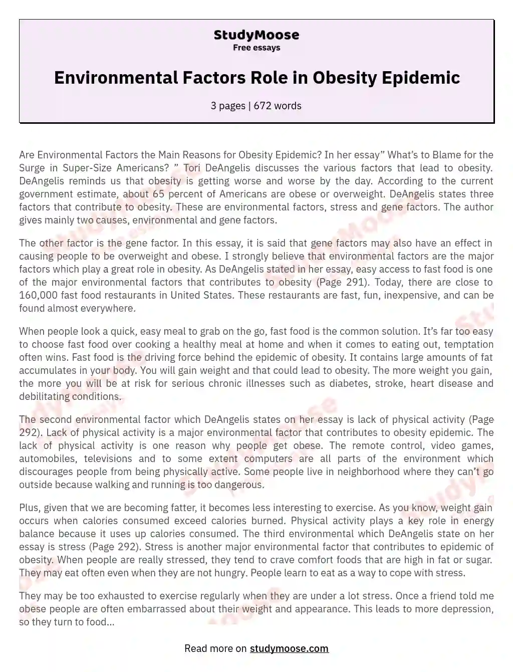Environmental Factors Role in Obesity Epidemic essay