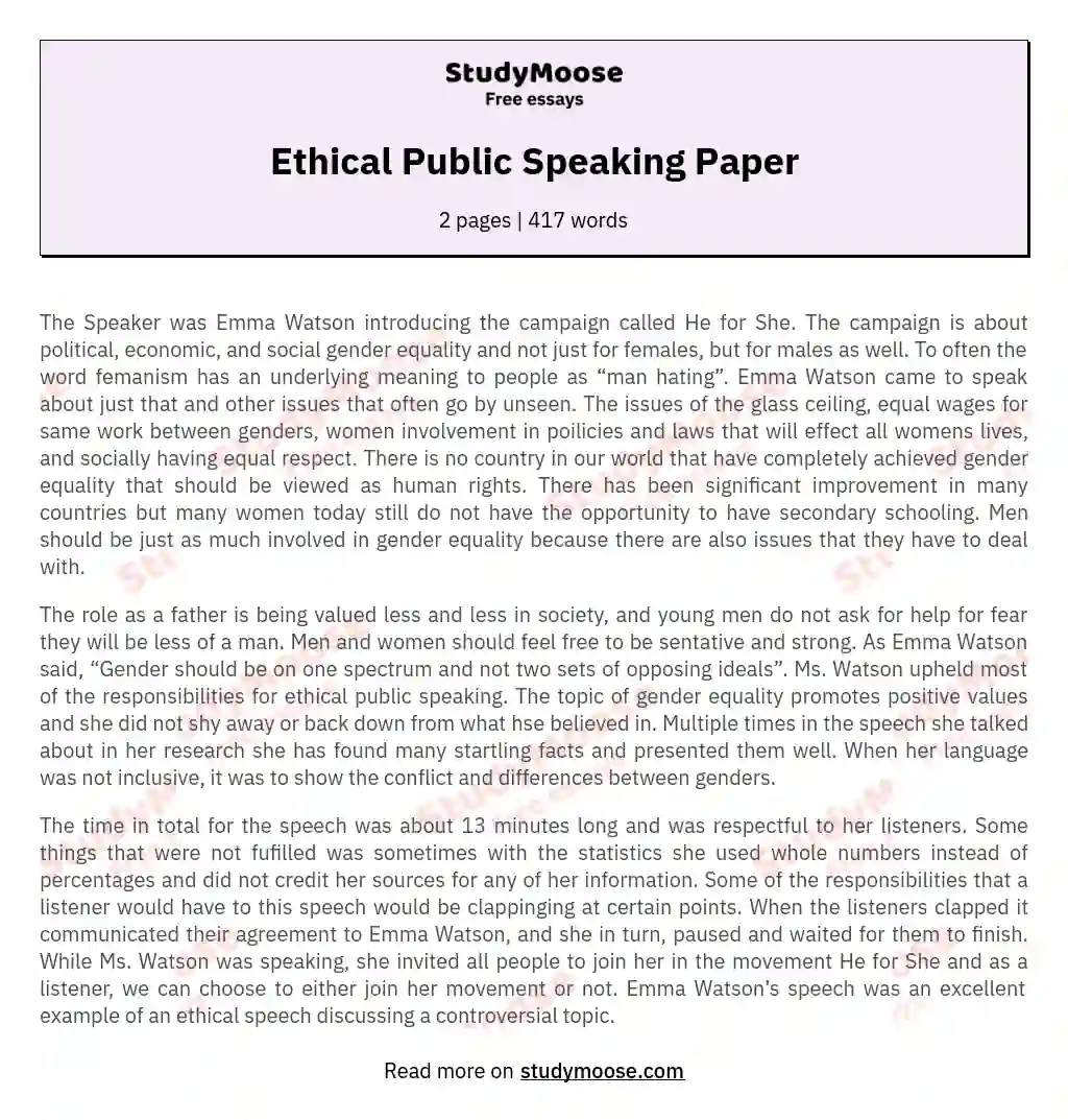 Ethical Public Speaking Paper essay
