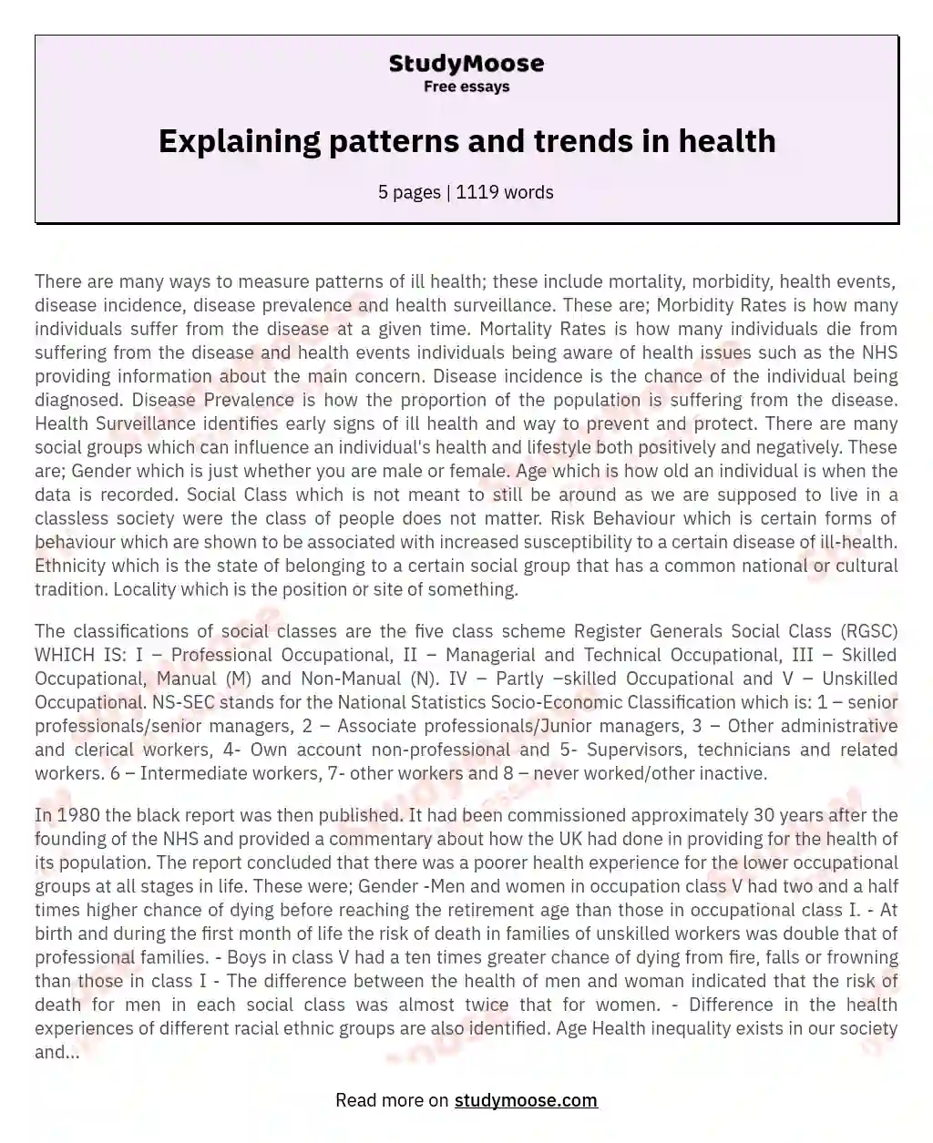 Explaining patterns and trends in health essay