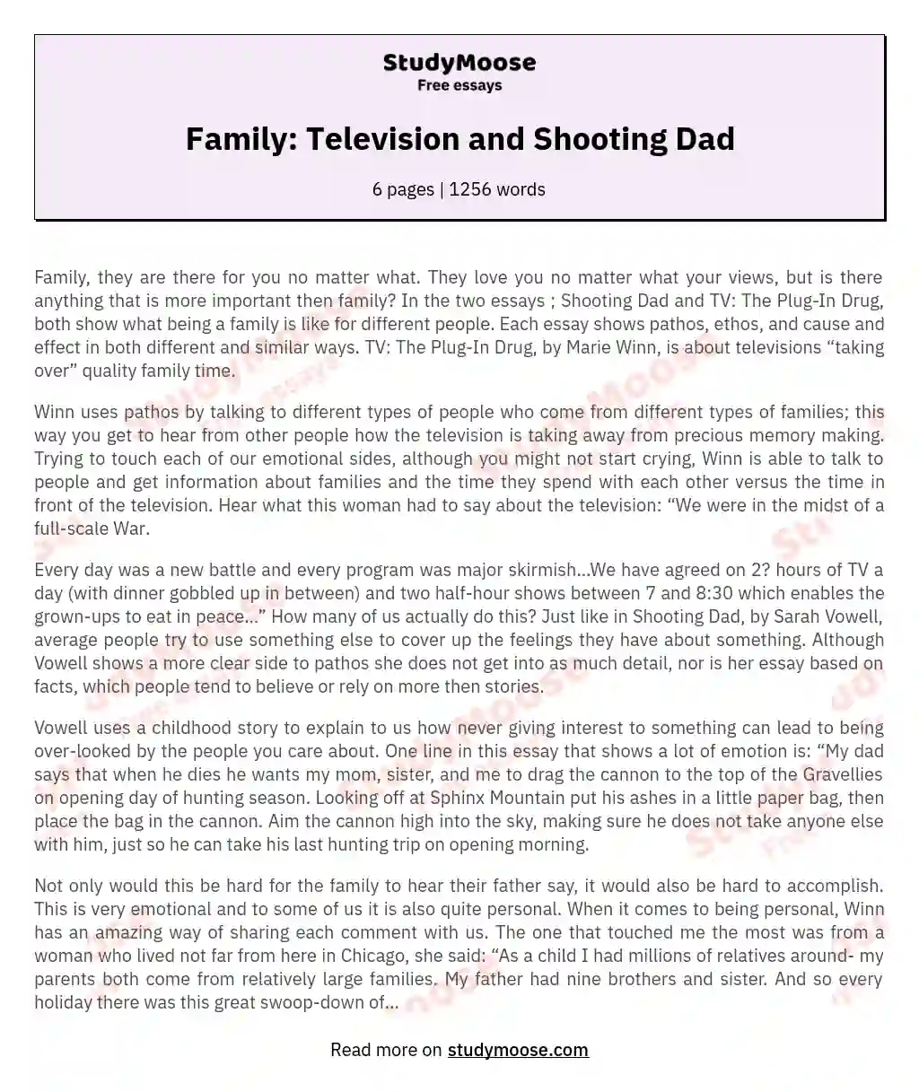 Family: Television and Shooting Dad essay