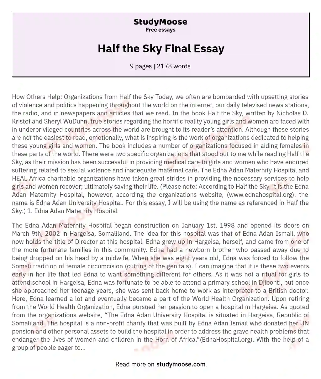 Half the Sky Final Essay essay