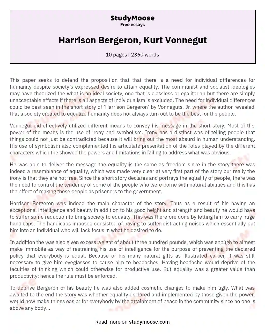 Harrison Bergeron, Kurt Vonnegut
