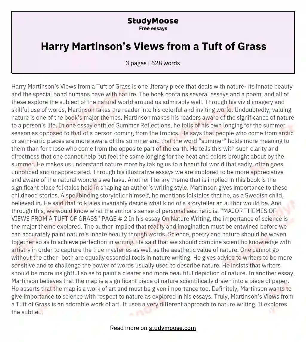 Harry Martinson’s Views from a Tuft of Grass essay