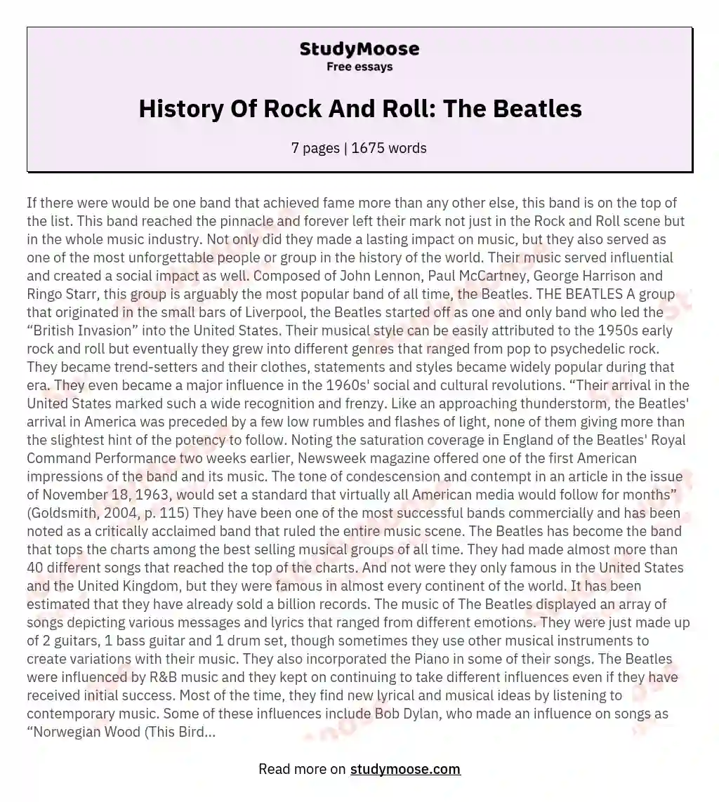 History Of Rock And Roll: The Beatles essay
