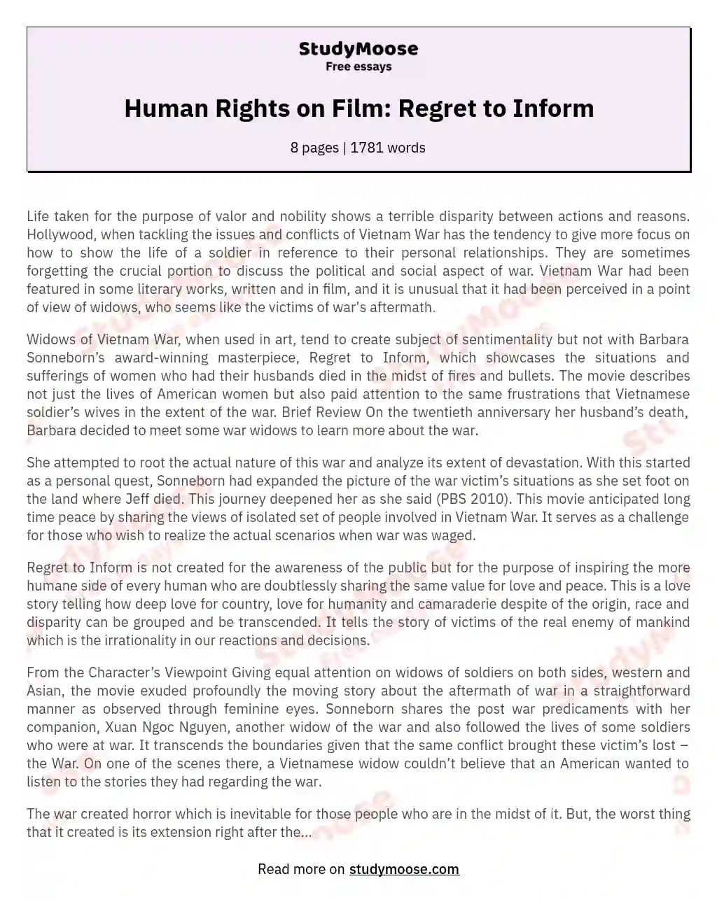 Human Rights on Film: Regret to Inform