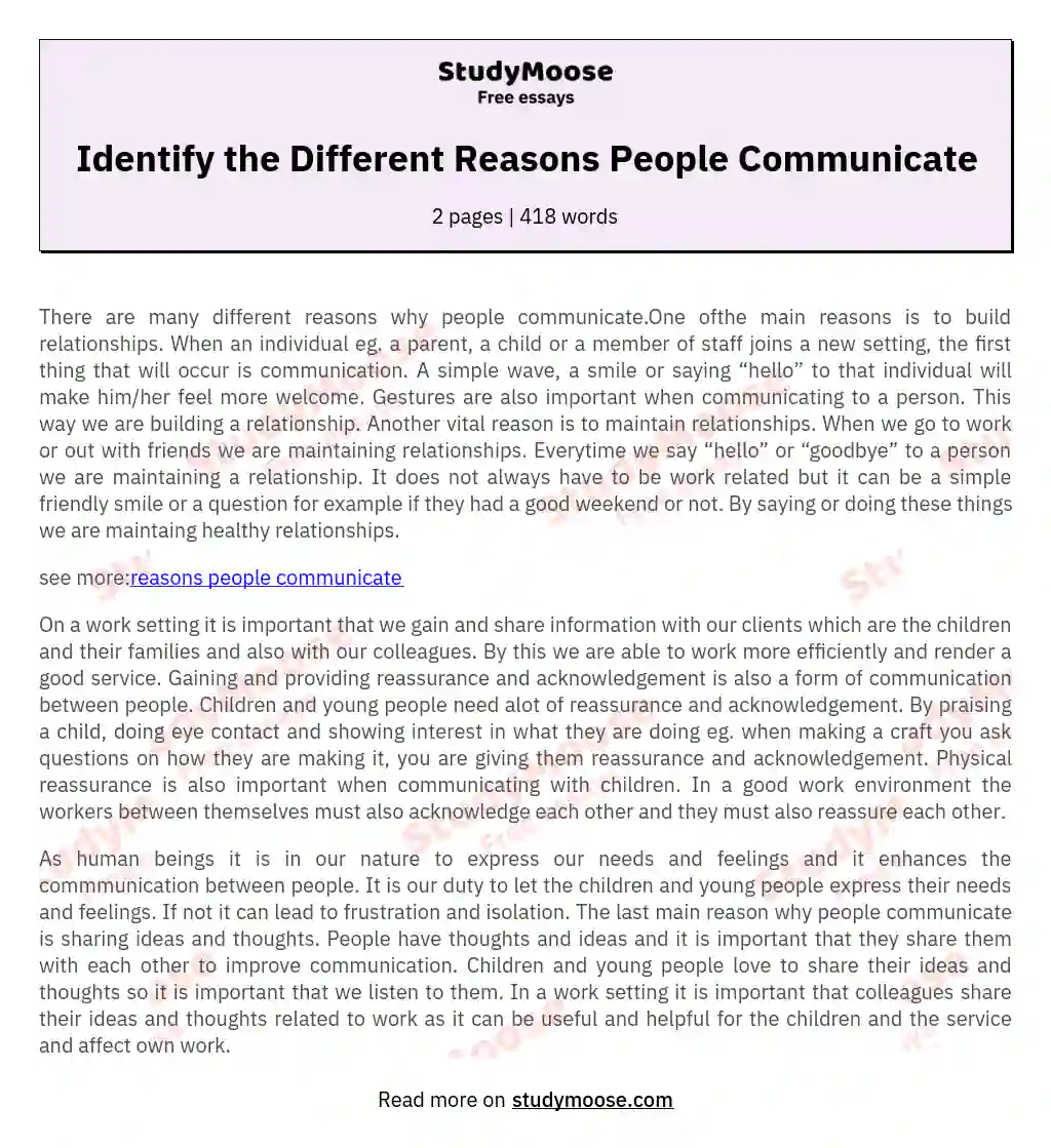 Identify the Different Reasons People Communicate essay