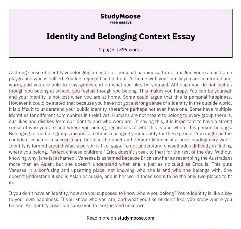 Identity and Belonging Context Essay essay