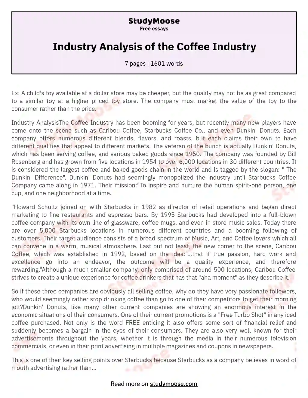 Industry Analysis of the Coffee Industry