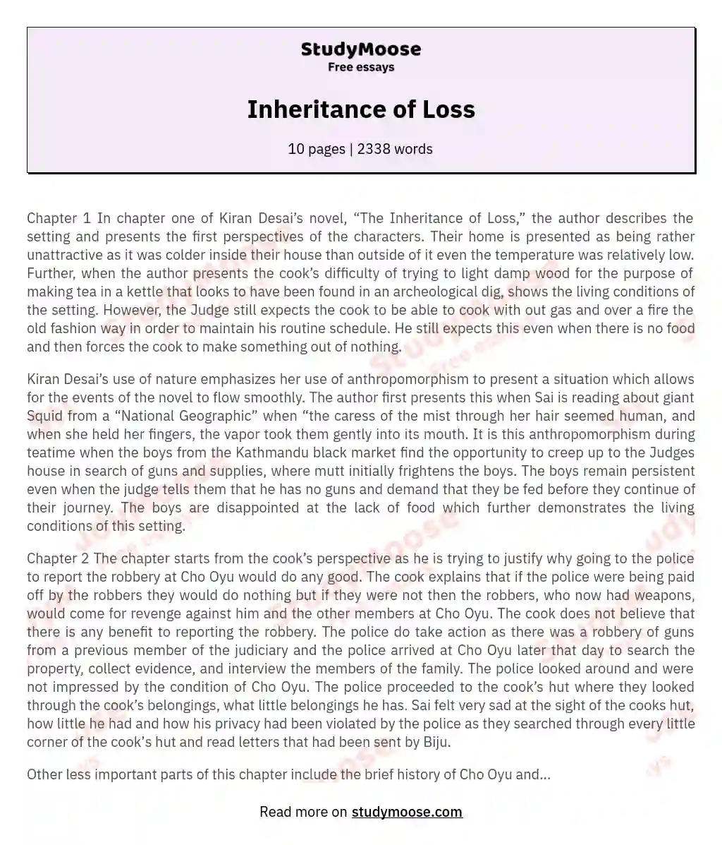 Inheritance of Loss essay