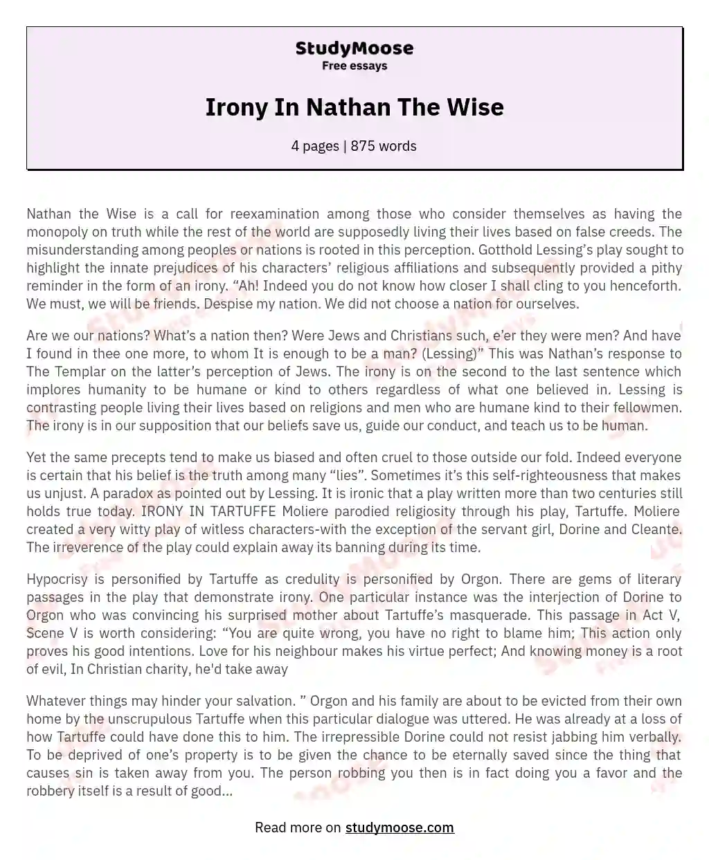 Irony In Nathan The Wise