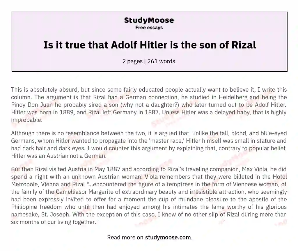 Is it true that Adolf Hitler is the son of Rizal