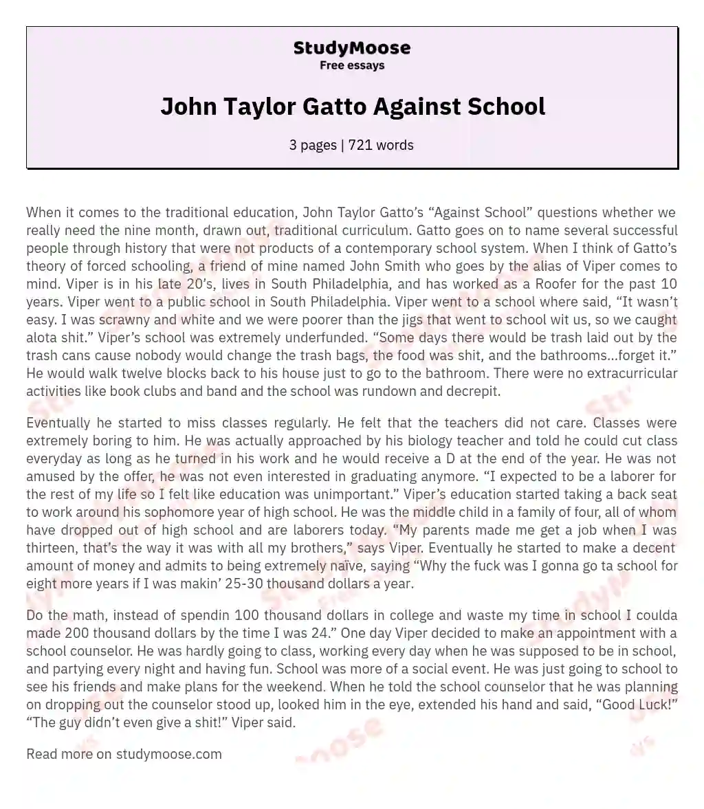 john gatto against school essays