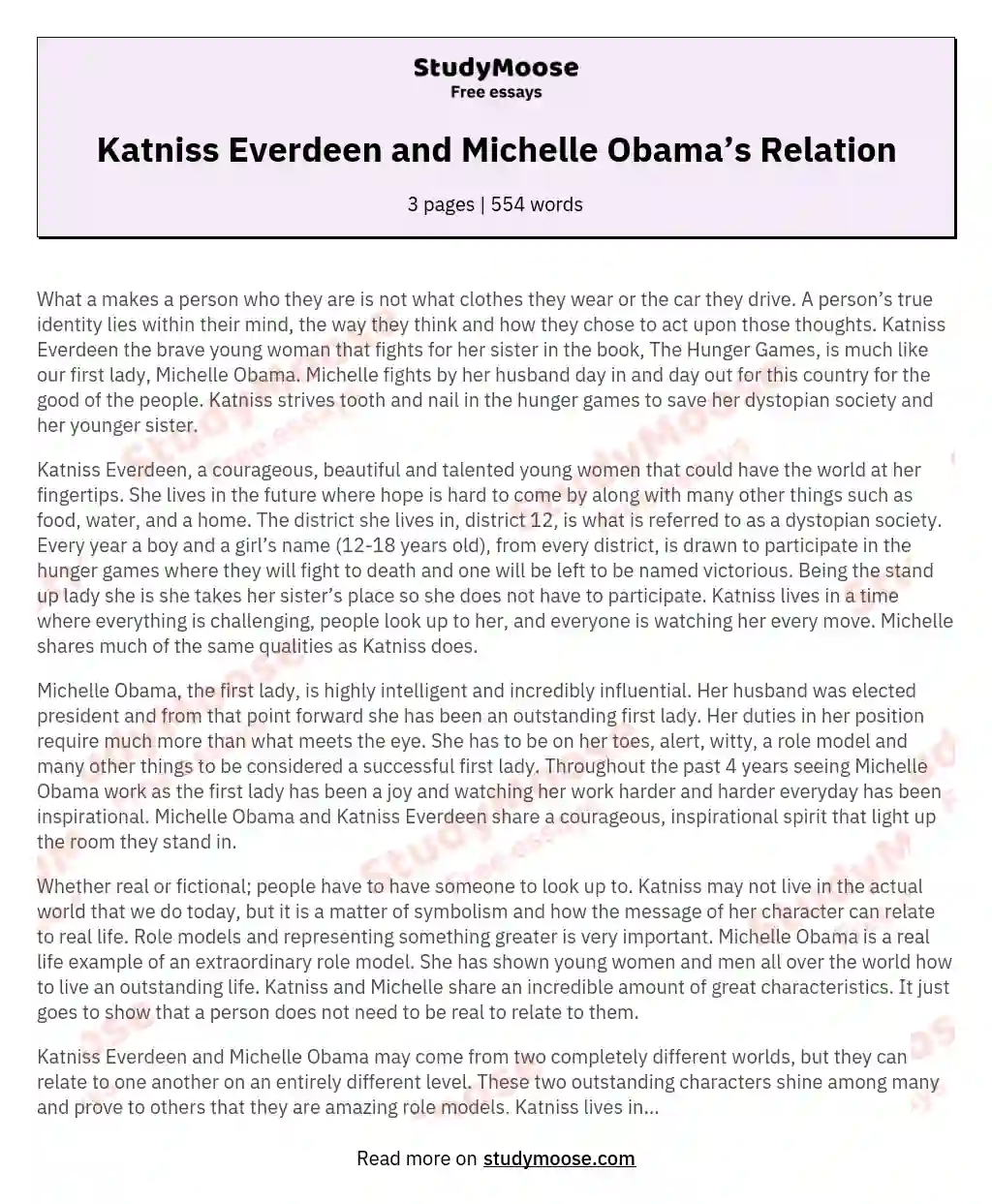 Katniss Everdeen and Michelle Obama’s Relation essay