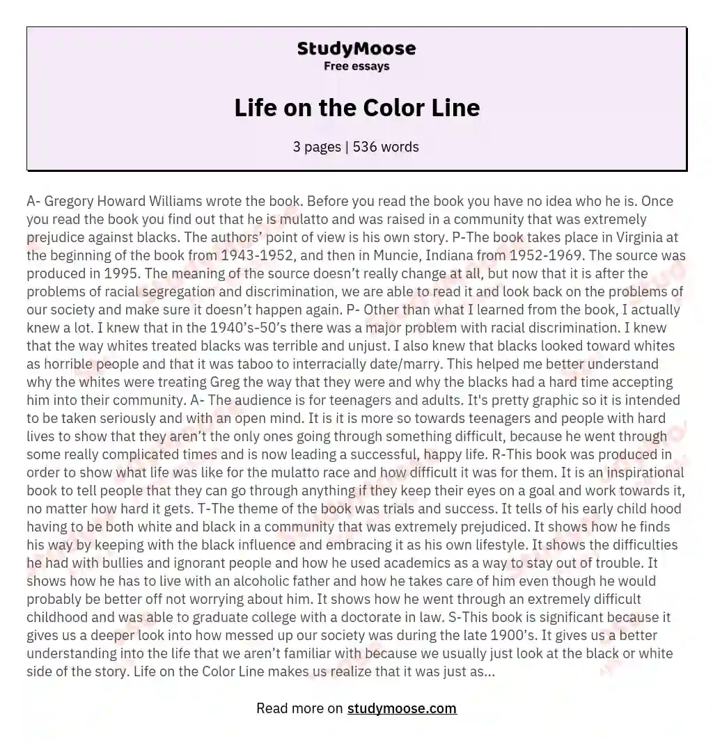 Life on the Color Line essay