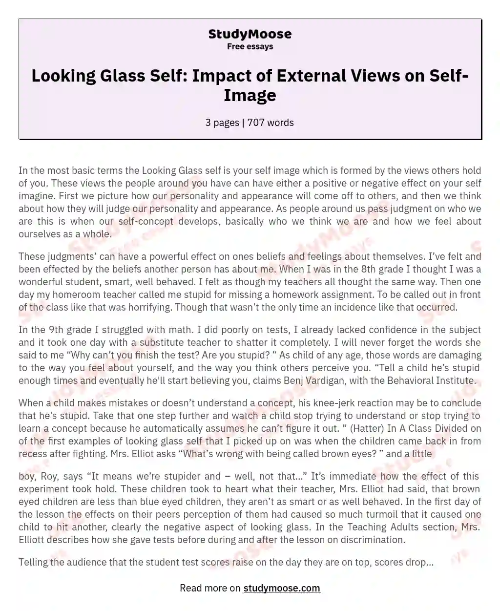 Looking Glass Self: Impact of External Views on Self-Image essay