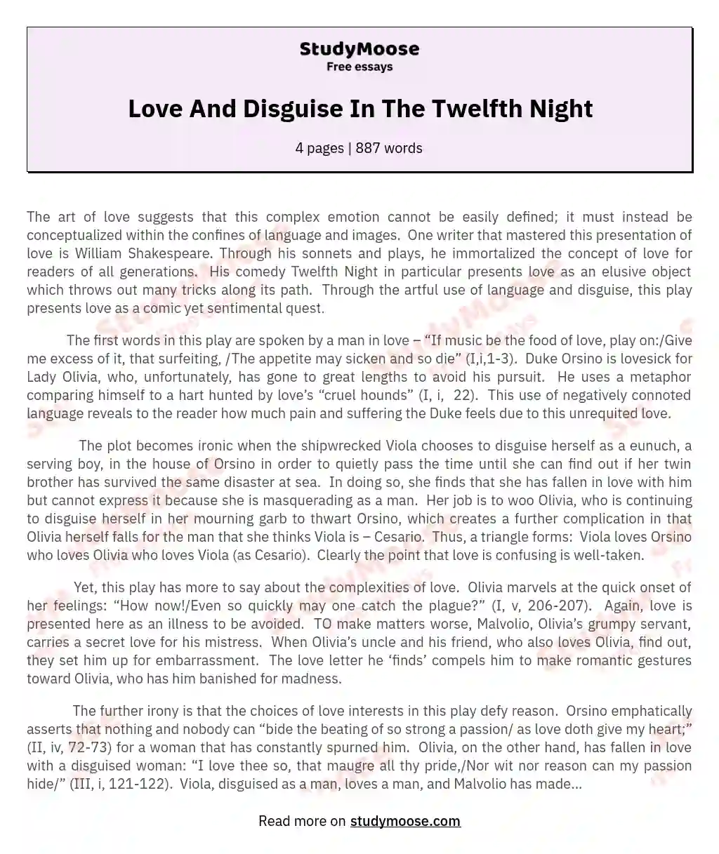 Love And Disguise In The Twelfth Night essay