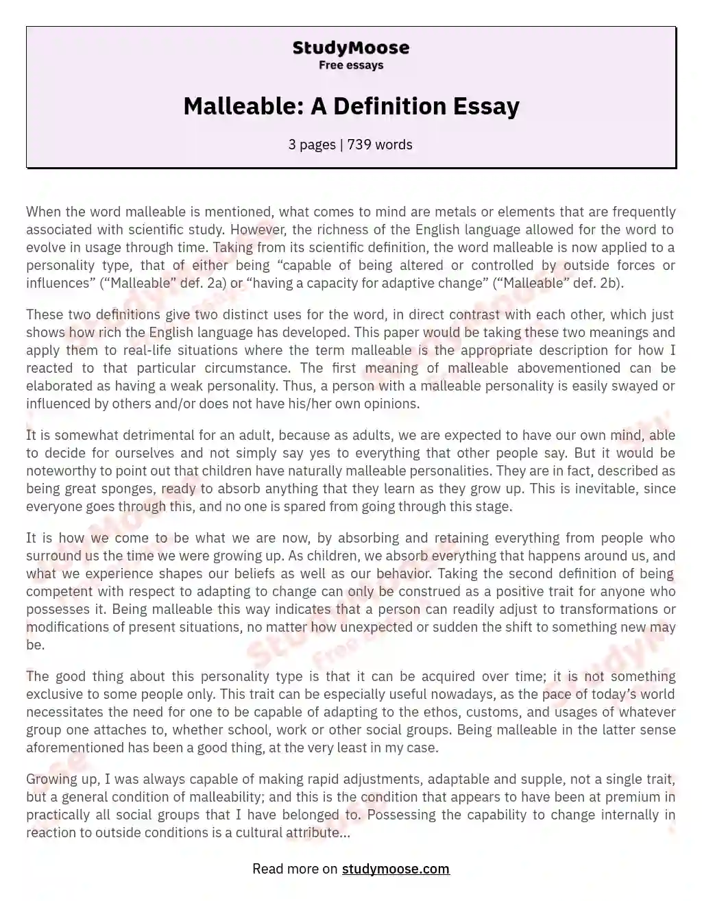 Malleable: A Definition Essay