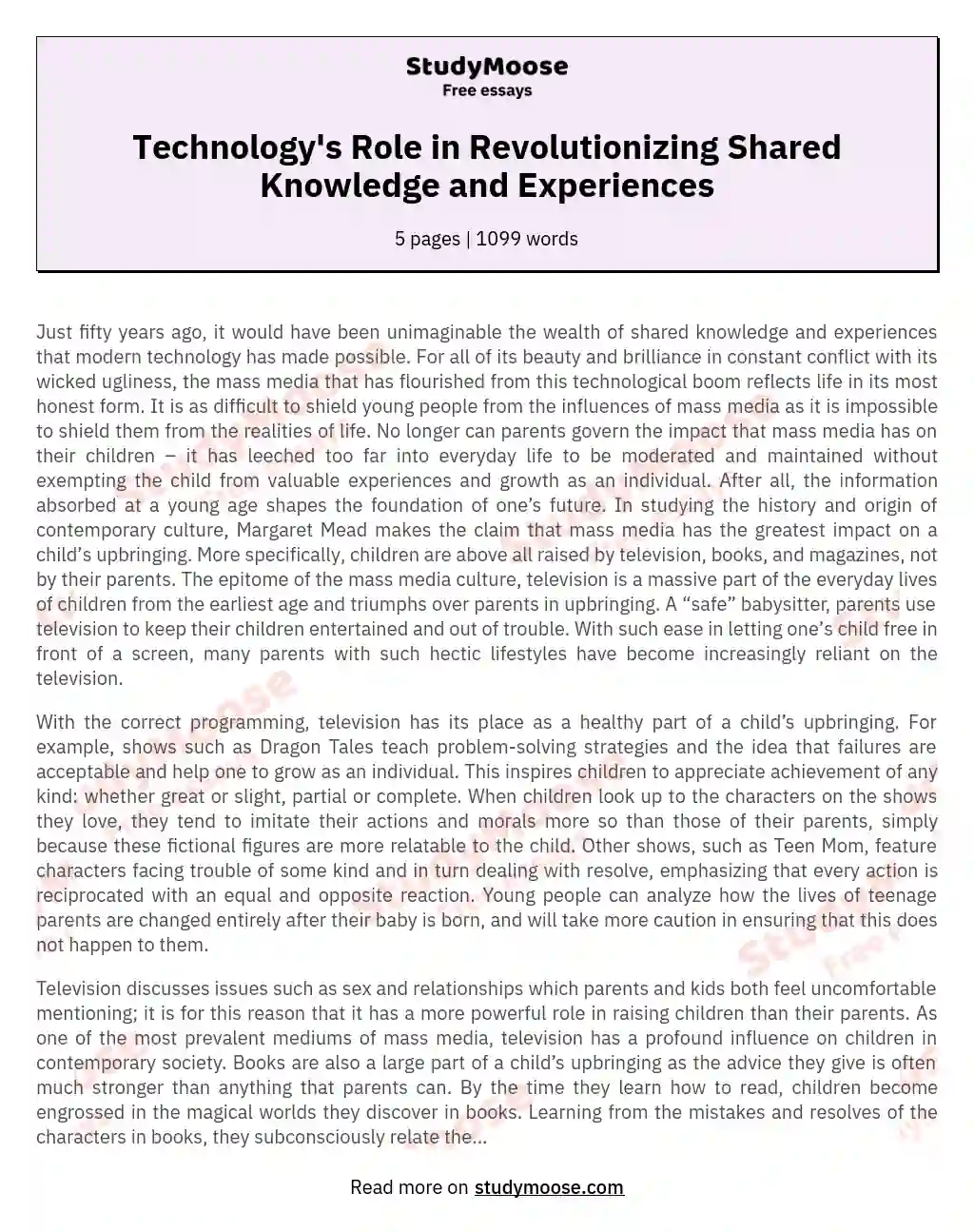 Technology's Role in Revolutionizing Shared Knowledge and Experiences essay