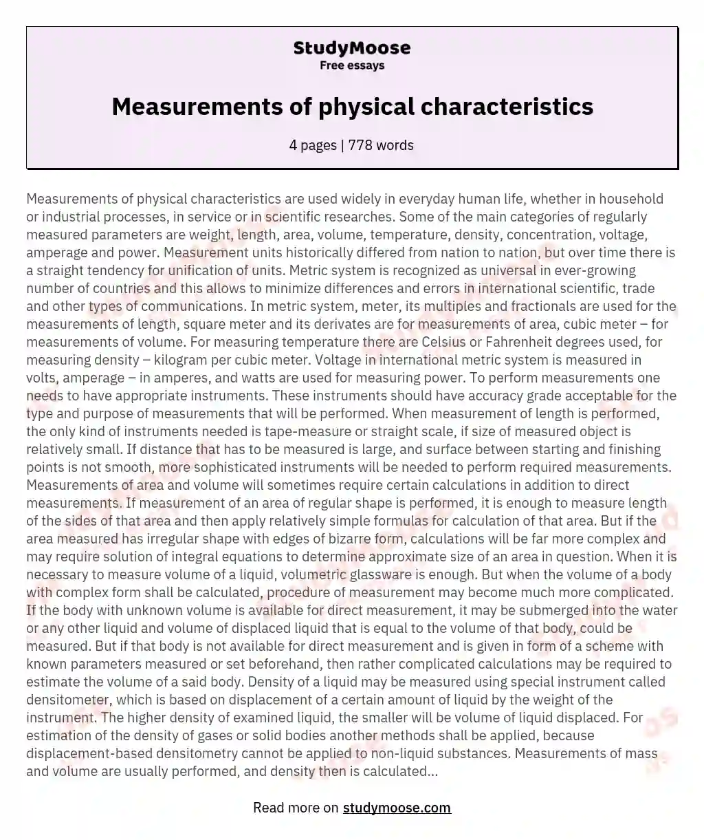 Measurements of physical characteristics essay