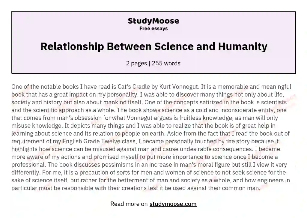 Relationship Between Science and Humanity essay