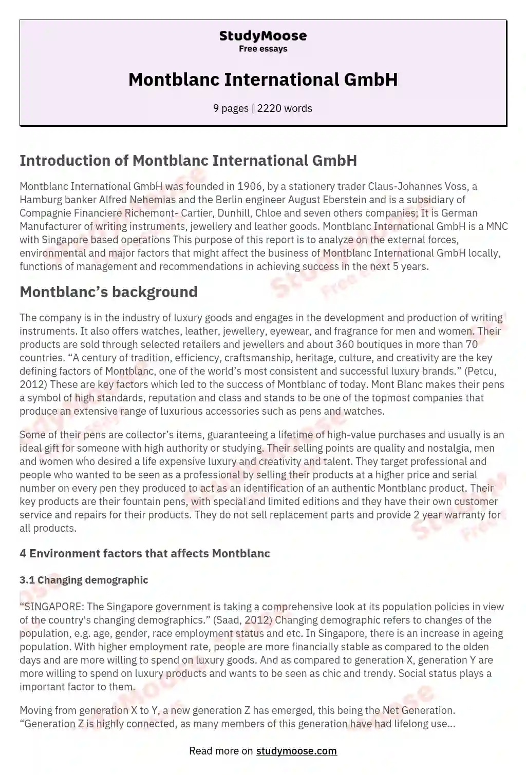 Montblanc International GmbH essay