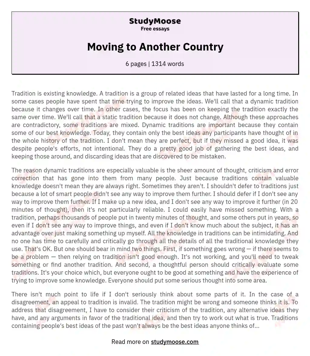 an essay about moving to another country