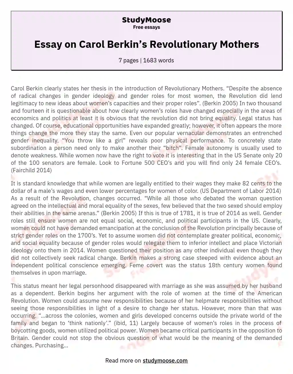 Essay on Carol Berkin’s Revolutionary Mothers