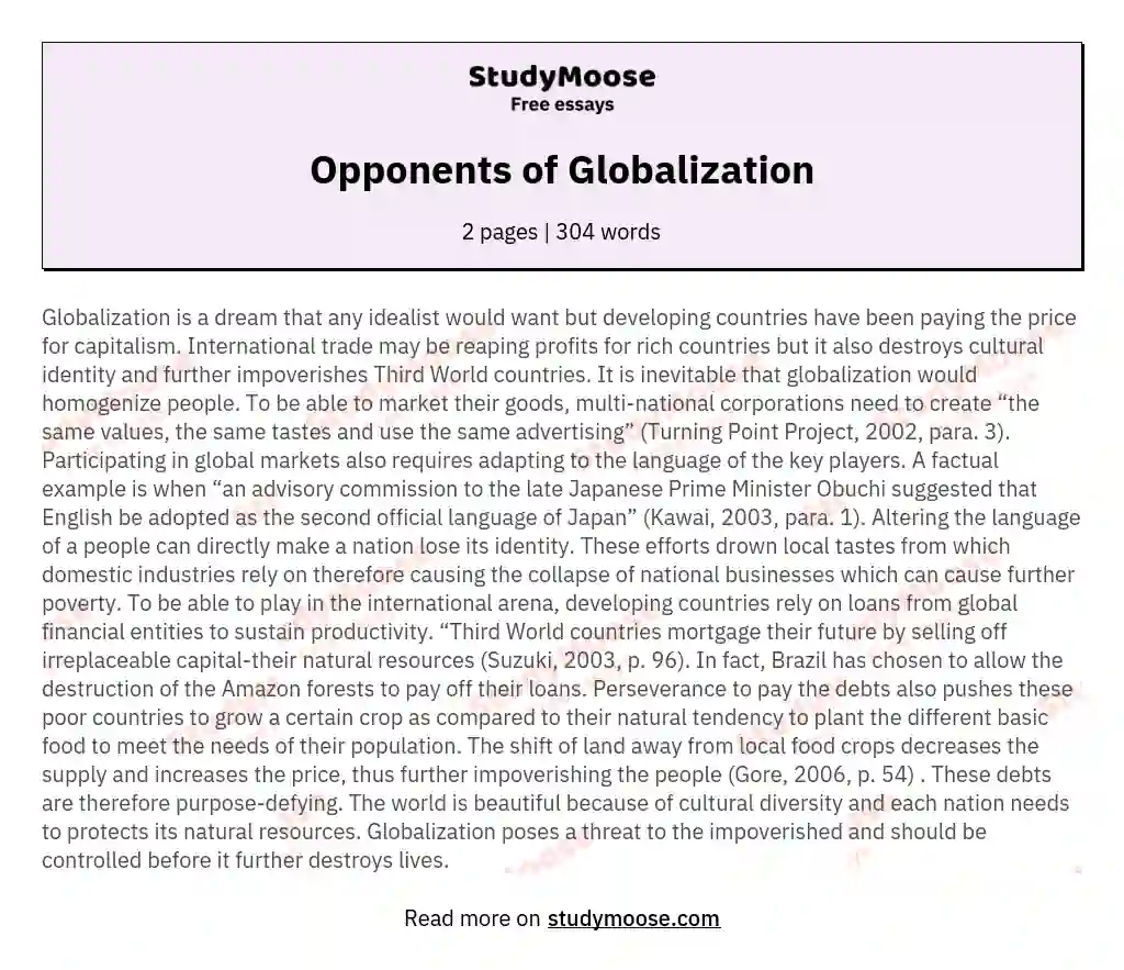 Opponents of Globalization essay