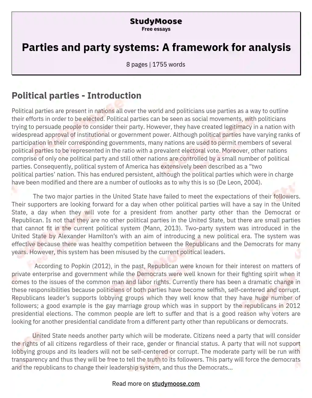 Parties and party systems: A framework for analysis