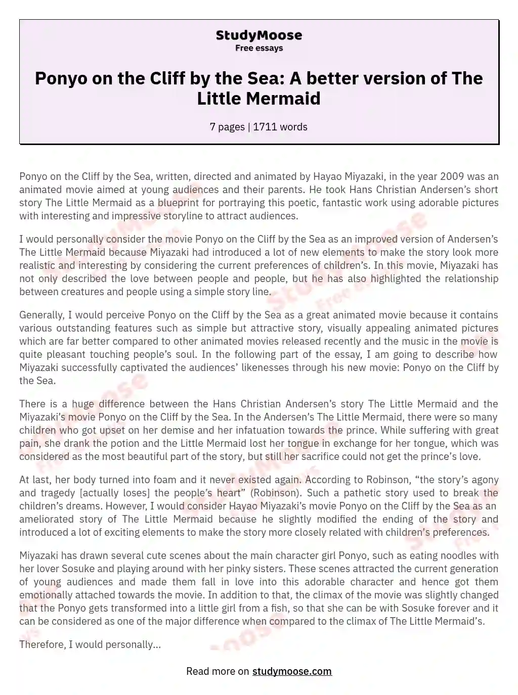 Ponyo on the Cliff by the Sea: A better version of The Little Mermaid essay