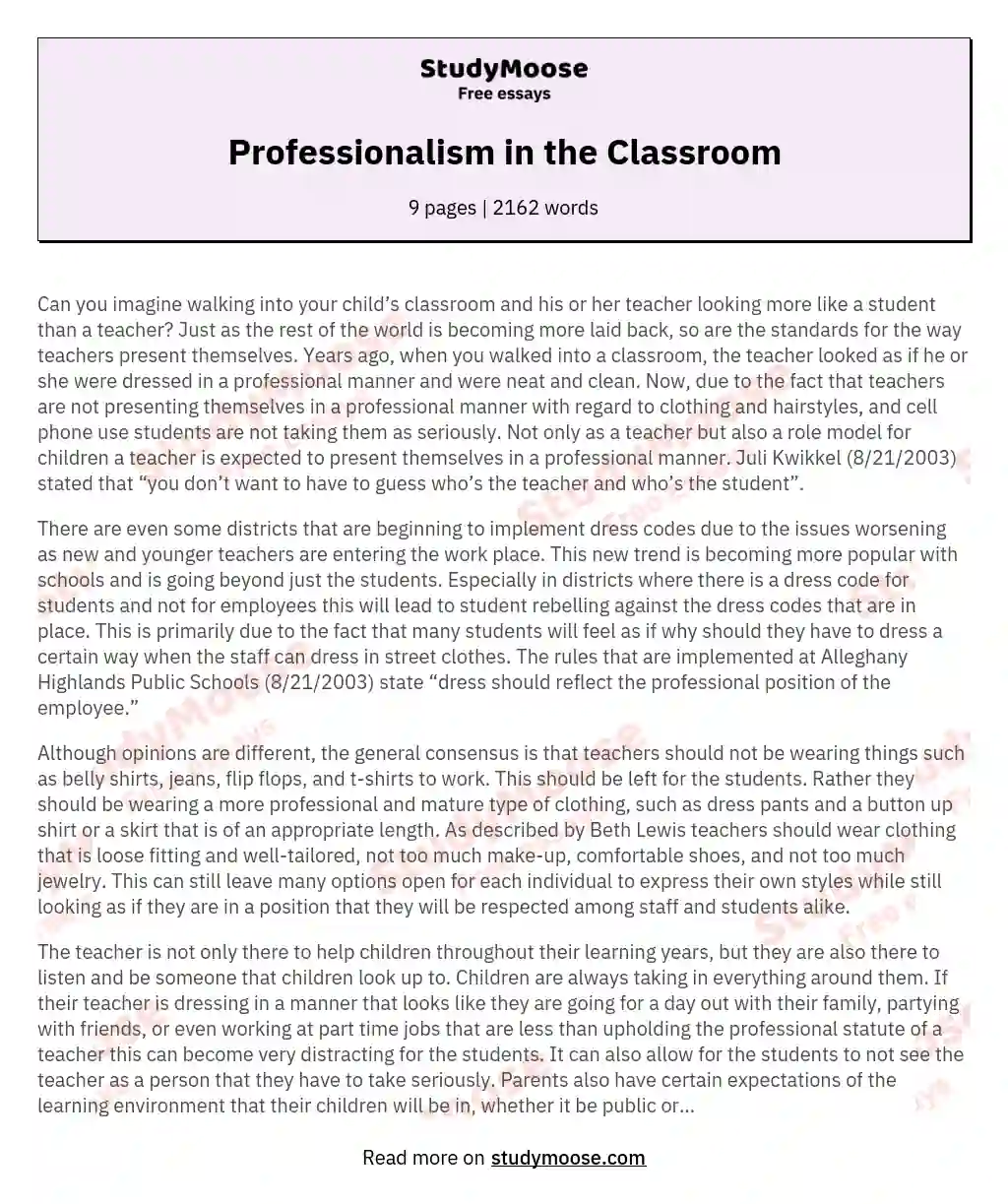 The Importance Of Professional Teacher Appearance Free Essay Example