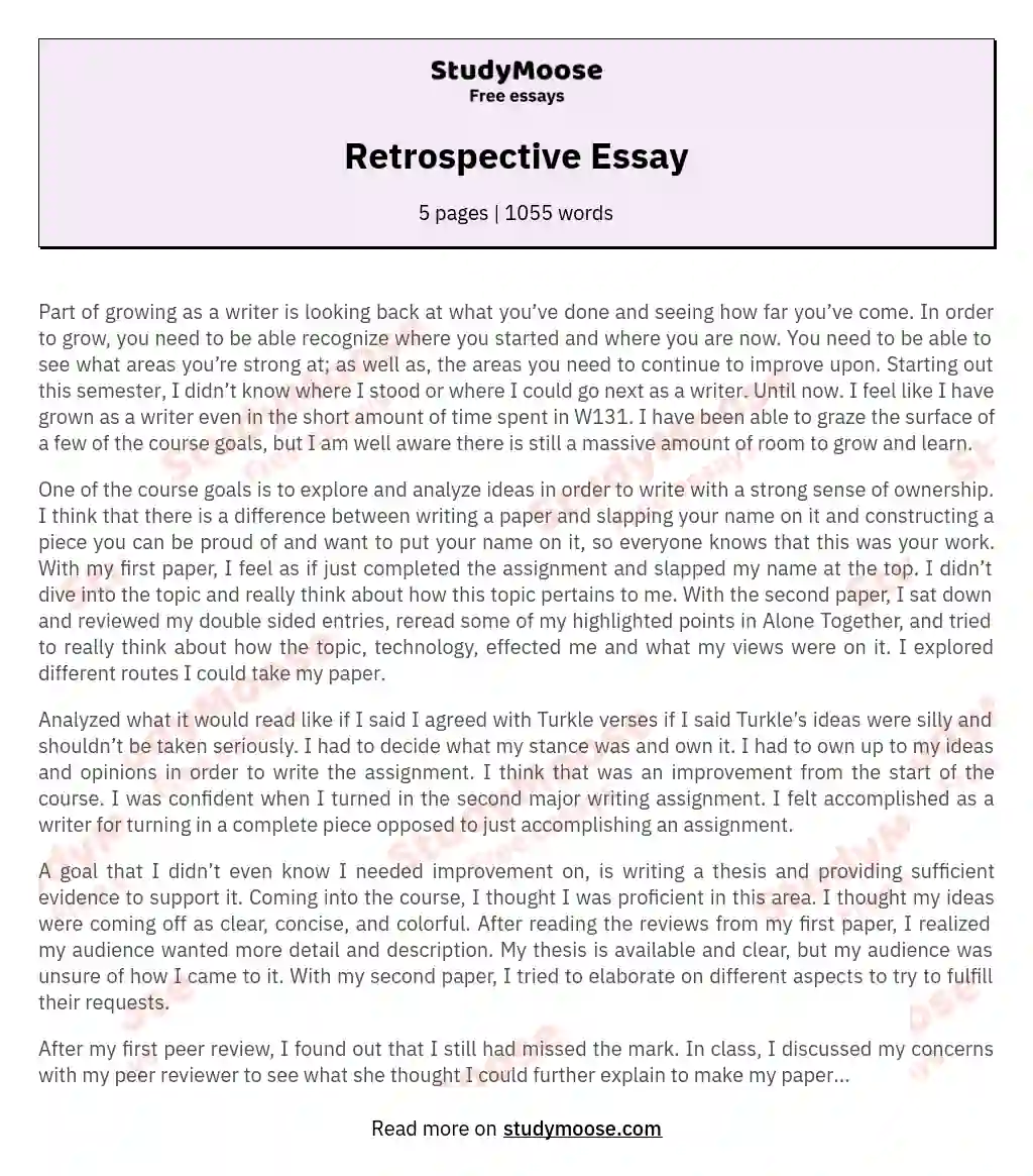Retrospective Essay essay