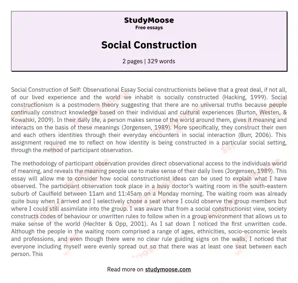 Social Construction essay