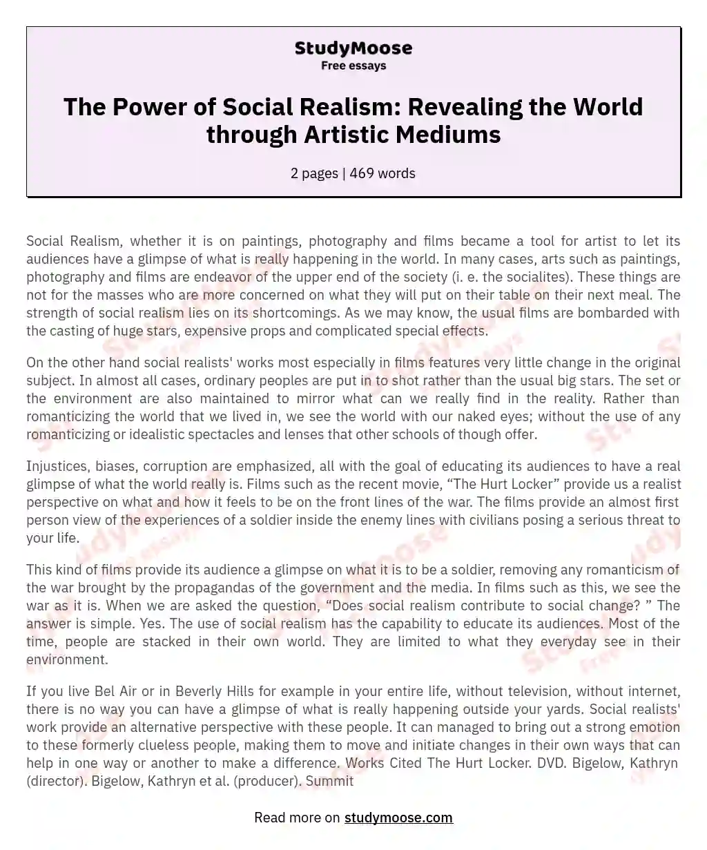 The Power of Social Realism: Revealing the World through Artistic Mediums essay