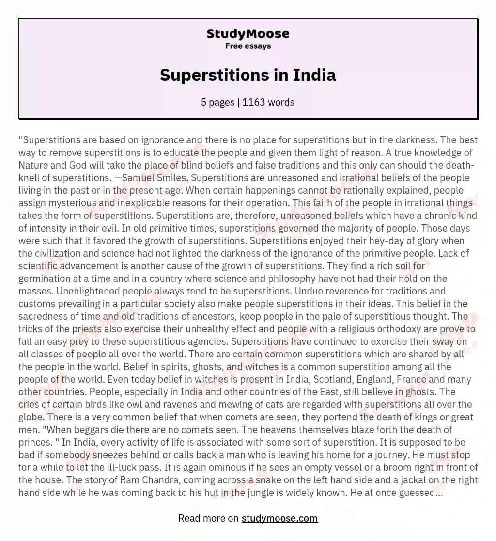 essay on superstitions in india