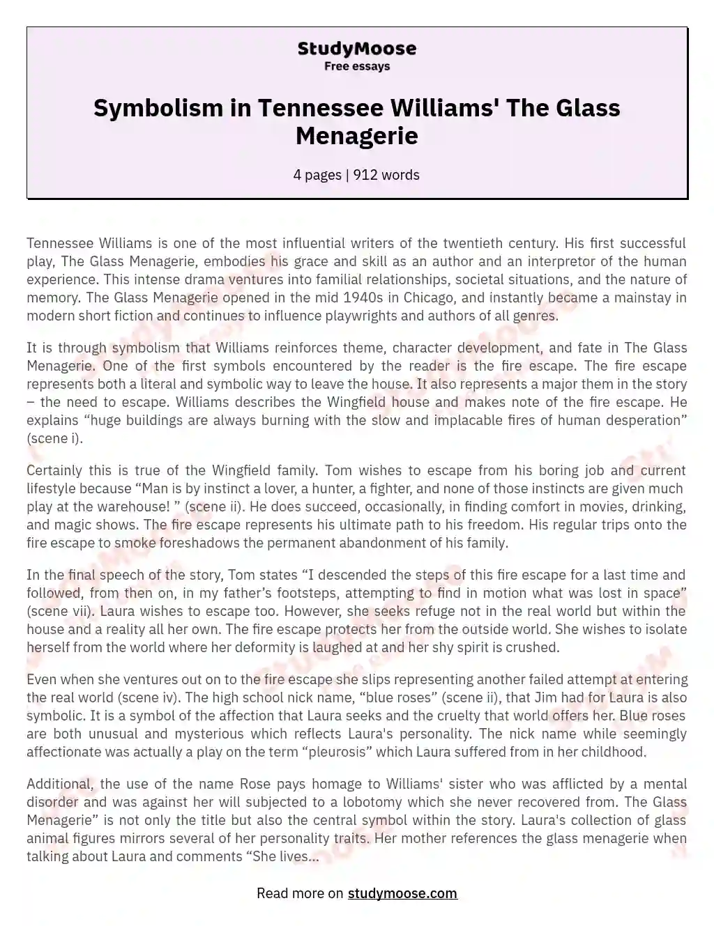 Symbolism in Tennessee Williams' The Glass Menagerie