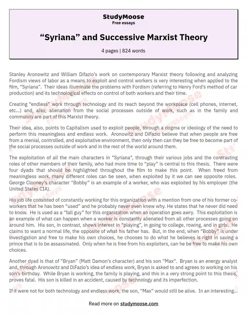 “Syriana” and Successive Marxist Theory