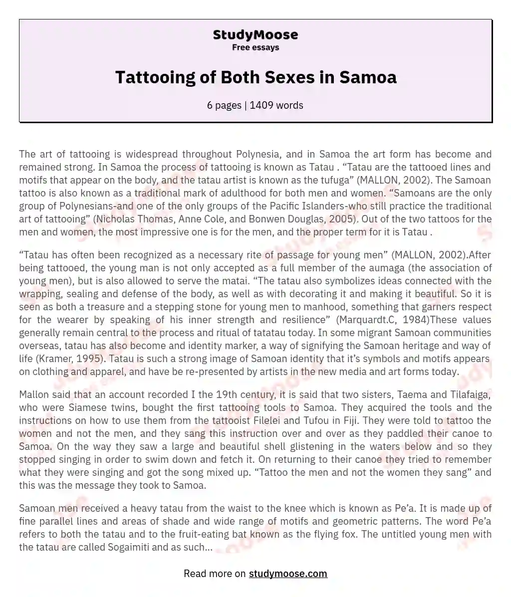 Tattooing of Both Sexes in Samoa