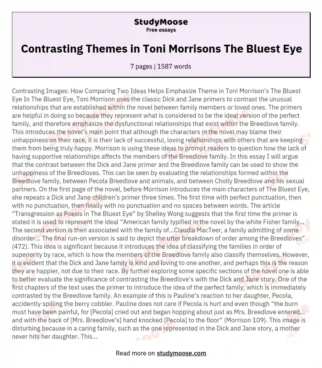 Contrasting Themes in Toni Morrisons The Bluest Eye essay