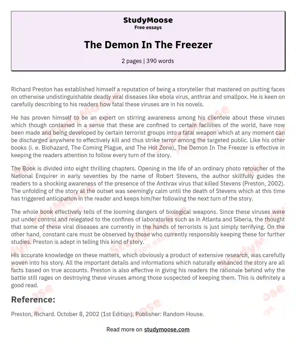 The Demon In The Freezer essay