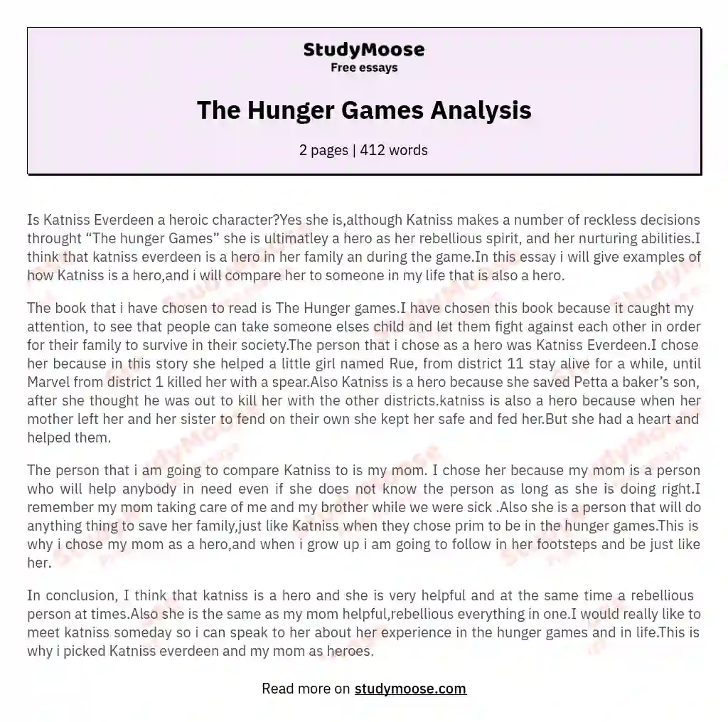 hunger games book 1 essay