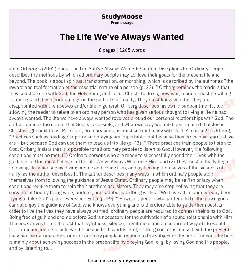 The Life We’ve Always Wanted essay