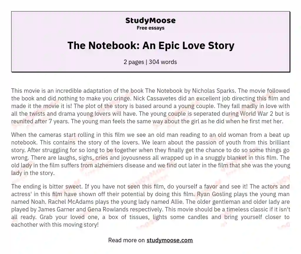 The Notebook: An Epic Love Story essay