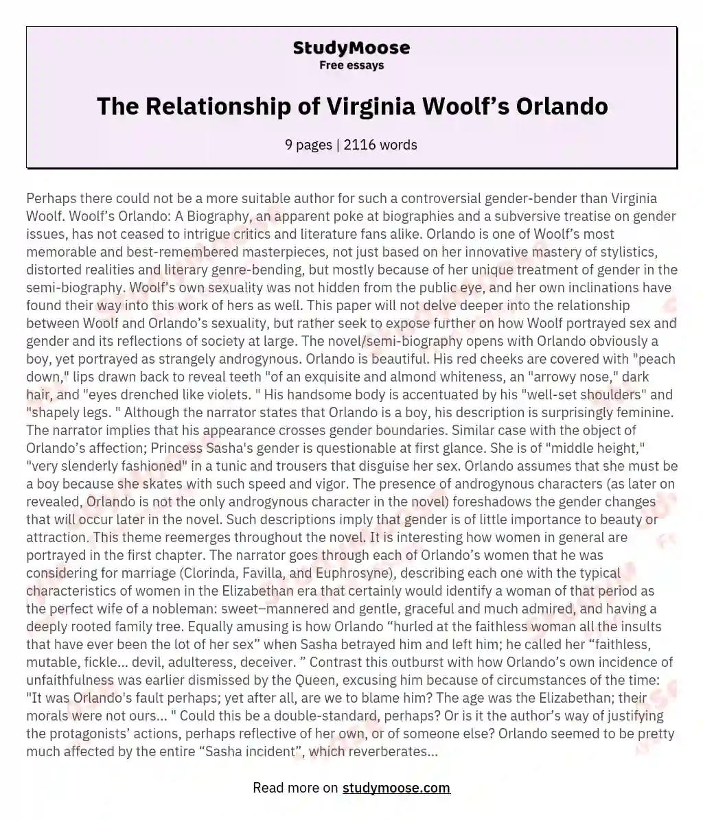 The Relationship of Virginia Woolf’s Orlando essay