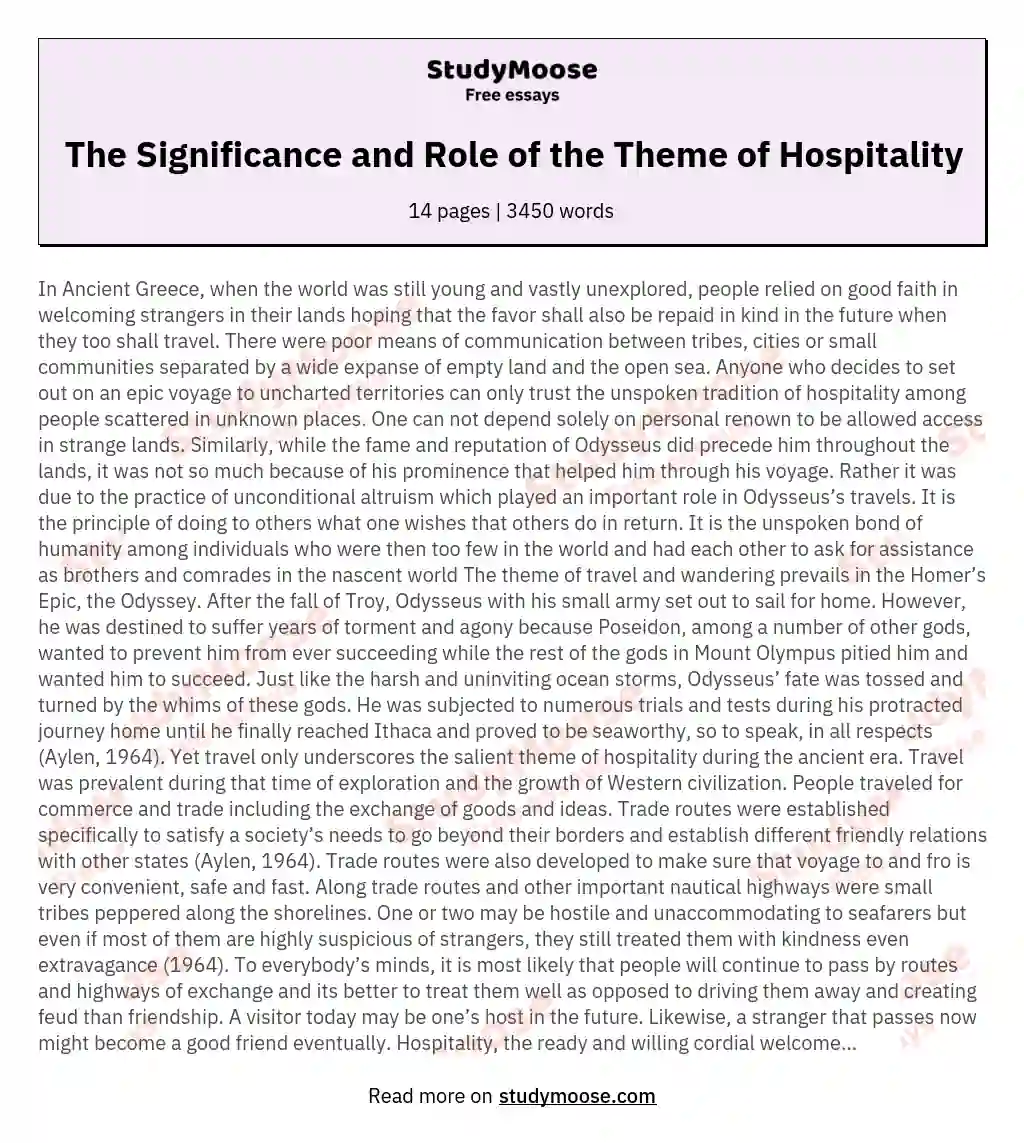 The Significance and Role of the Theme of Hospitality essay